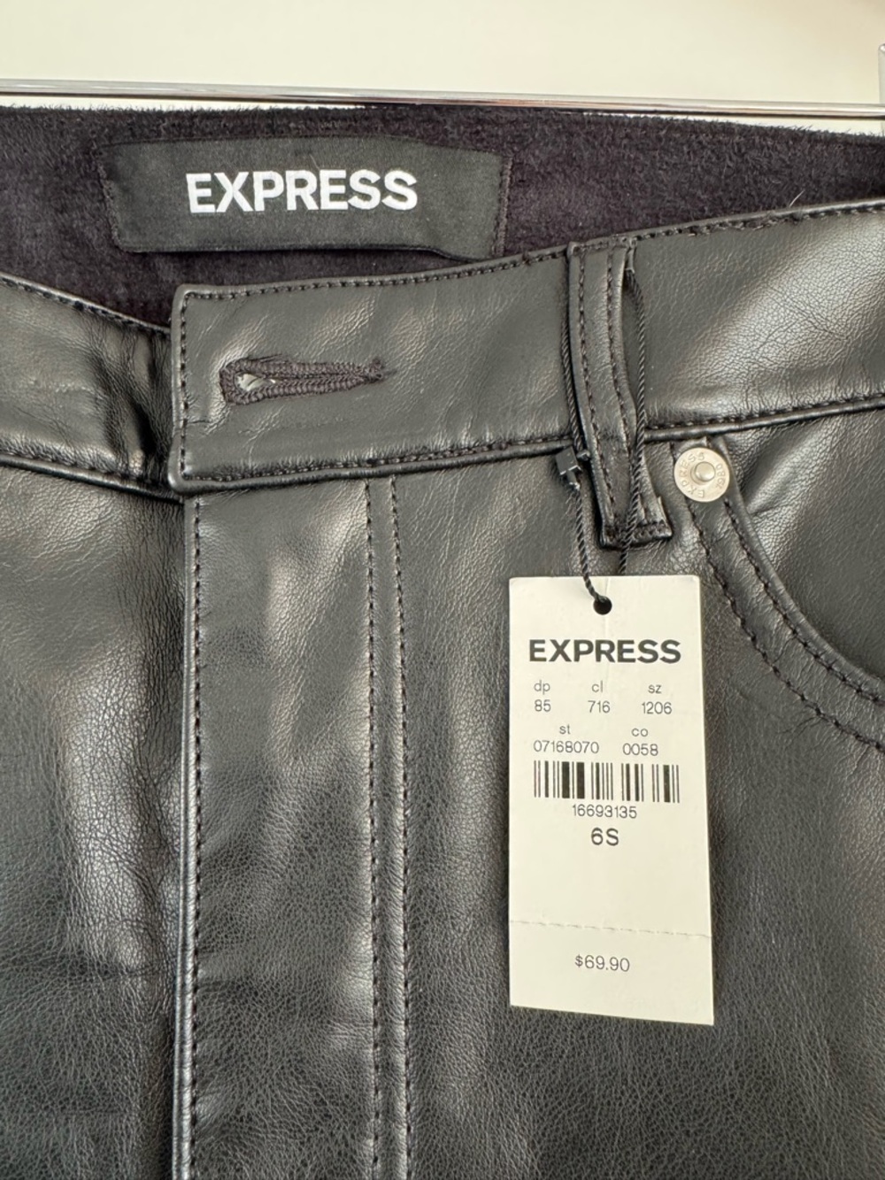 New with Tag Express Black Faux Leather Pants Size 6S